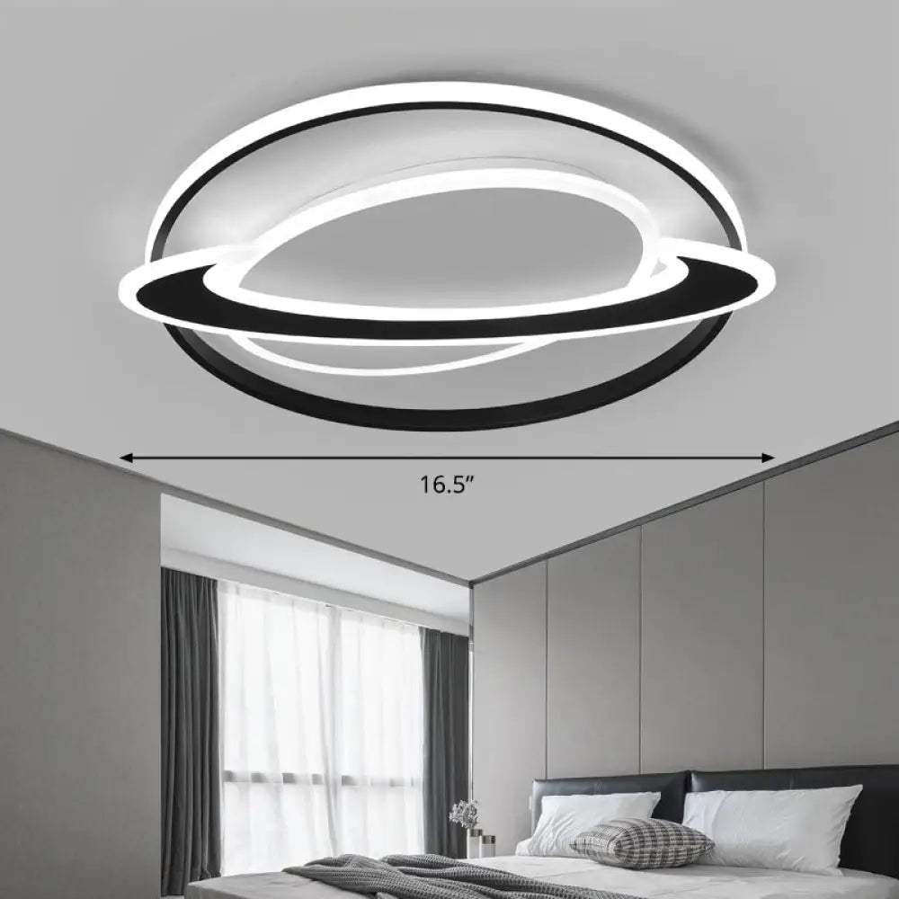 DecorBites™ DecorBites™ Cosmic Bedroom Glow: Black-White Acrylic LED Flush Mount Ceiling Light with a Ringed Planet Design