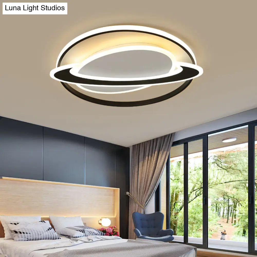 DecorBites™ DecorBites™ Cosmic Bedroom Glow: Black-White Acrylic LED Flush Mount Ceiling Light with a Ringed Planet Design