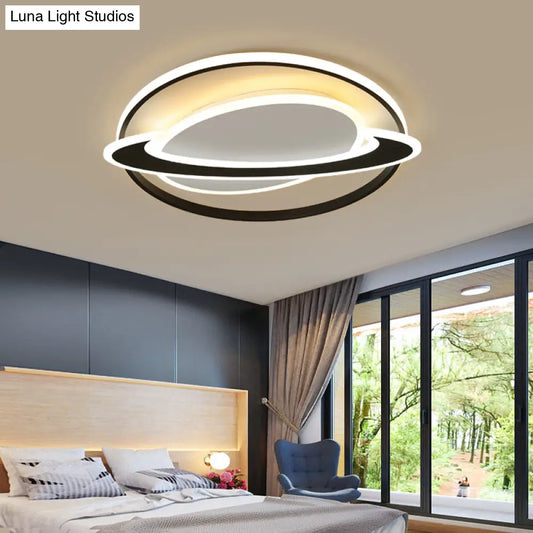 DecorBites™ DecorBites™ Cosmic Bedroom Glow: Black-White Acrylic LED Flush Mount Ceiling Light with a Ringed Planet Design