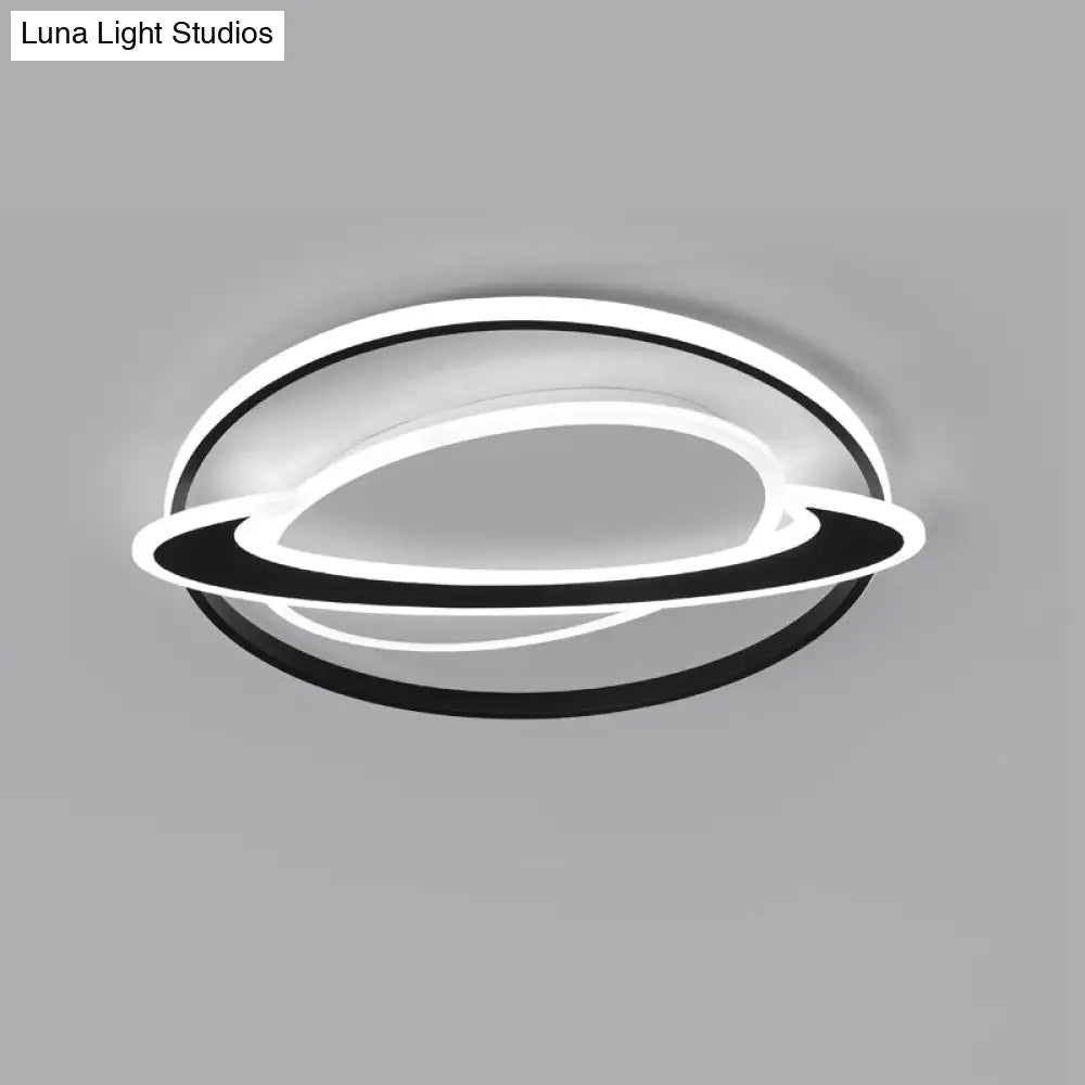DecorBites™ DecorBites™ Cosmic Bedroom Glow: Black-White Acrylic LED Flush Mount Ceiling Light with a Ringed Planet Design