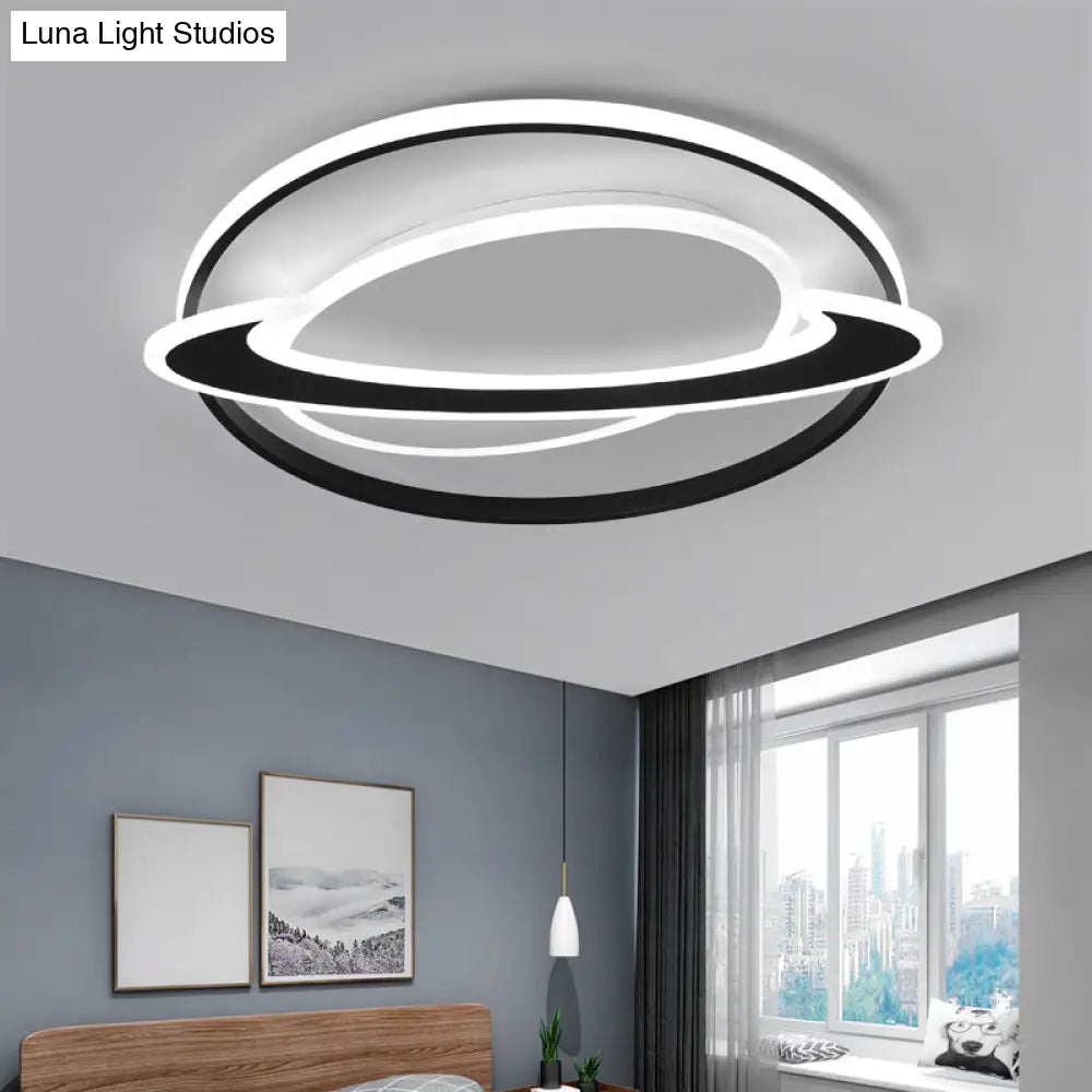 DecorBites™ DecorBites™ Cosmic Bedroom Glow: Black-White Acrylic LED Flush Mount Ceiling Light with a Ringed Planet Design
