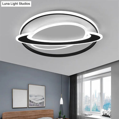 DecorBites™ DecorBites™ Cosmic Bedroom Glow: Black-White Acrylic LED Flush Mount Ceiling Light with a Ringed Planet Design