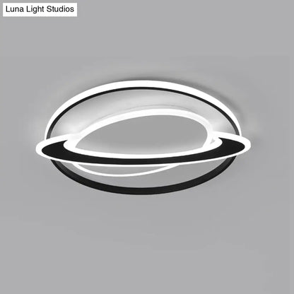 DecorBites™ DecorBites™ Cosmic Bedroom Glow: Black-White Acrylic LED Flush Mount Ceiling Light with a Ringed Planet Design