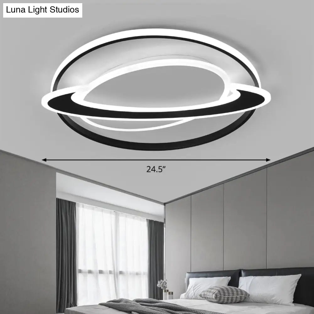 DecorBites™ DecorBites™ Cosmic Bedroom Glow: Black-White Acrylic LED Flush Mount Ceiling Light with a Ringed Planet Design