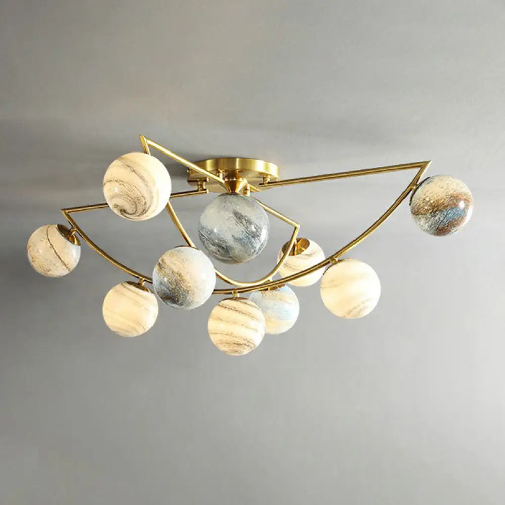DecorBites™ DecorBites™ Cosmic Bedroom Glow: Gold Nordic Ombre Glass Semi-Flush Mount Chandelier with a Planet Design