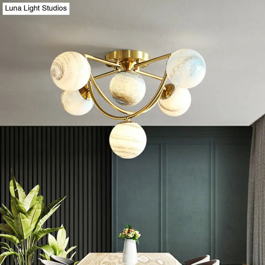 DecorBites™ DecorBites™ Cosmic Bedroom Glow: Gold Nordic Ombre Glass Semi-Flush Mount Chandelier with a Planet Design
