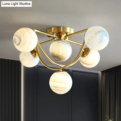 DecorBites™ DecorBites™ Cosmic Bedroom Glow: Gold Nordic Ombre Glass Semi-Flush Mount Chandelier with a Planet Design