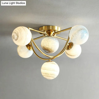DecorBites™ DecorBites™ Cosmic Bedroom Glow: Gold Nordic Ombre Glass Semi-Flush Mount Chandelier with a Planet Design
