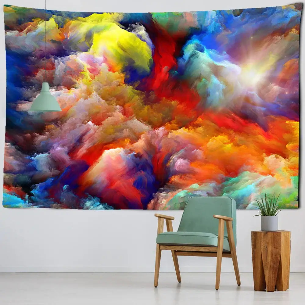 Cosmic colorful clouds tapestry featuring vibrant swirling hues of red blue yellow and orange for bedroom decorbites colorful clouds decor