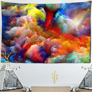 Cosmic colorful clouds tapestry featuring vibrant swirling hues of red blue yellow and orange for bedroom decorbites colorful clouds decor