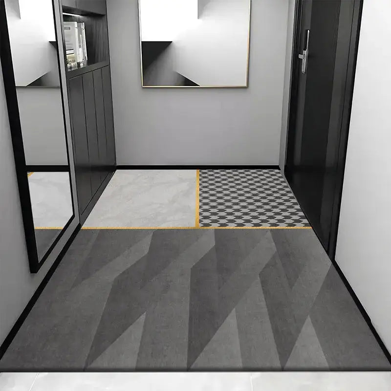 Cosmic grey crystal velvet entrance rug with gray geometric pattern for modern minimalist hallway decorbites grey crystal