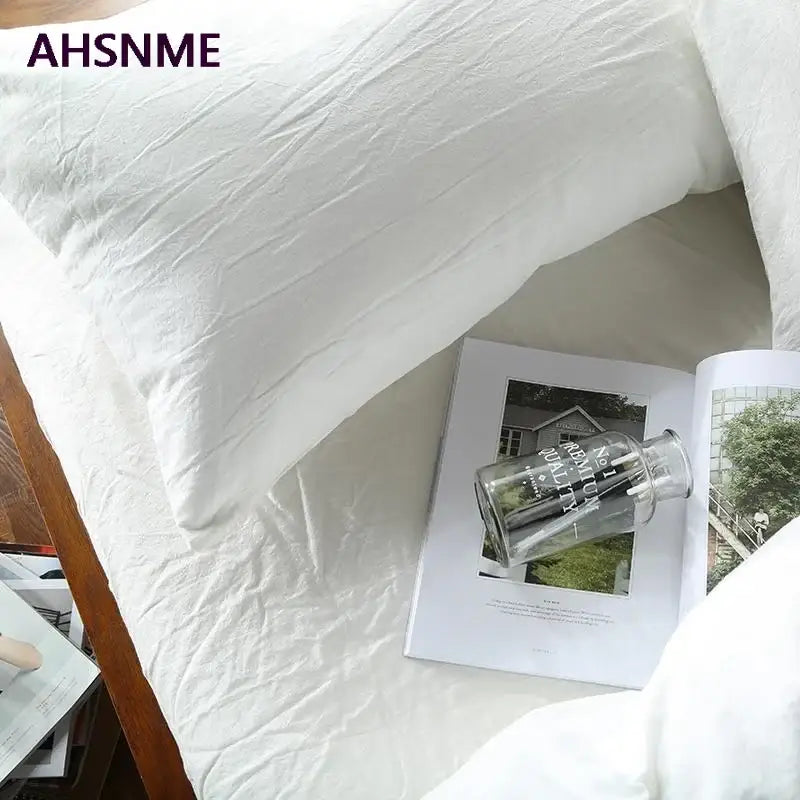 White textured pillowcase with subtle crinkled fabric from DecorBites™ 100% cotton duvet cover set 50x75cm 50x70cm