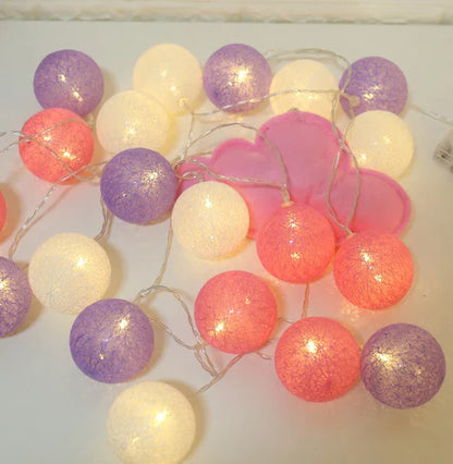 Cotton Garland LED String Lights Home Decor - A-Pink purple / 1.5M 10LED Battery