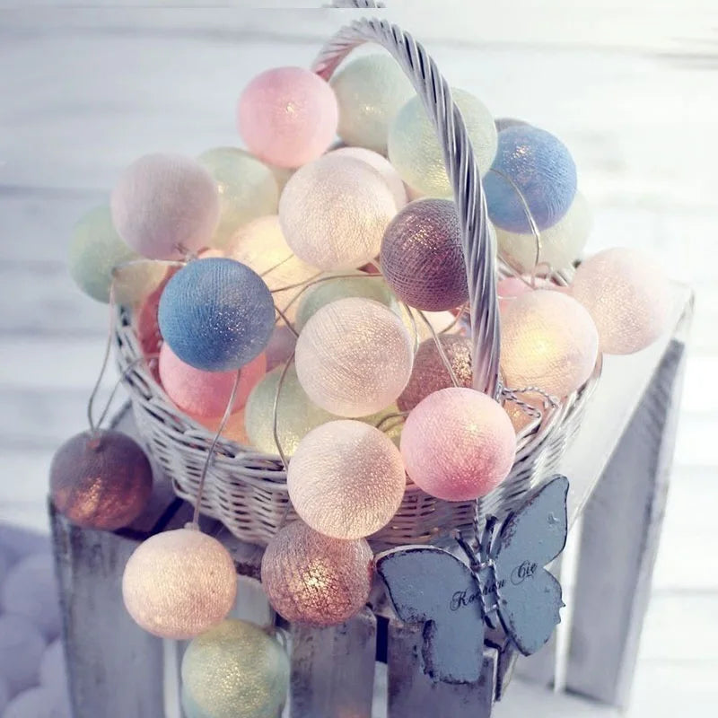 Cotton Garland LED String Lights Home Decor - G-Macaron / 1.5M 10LED Battery
