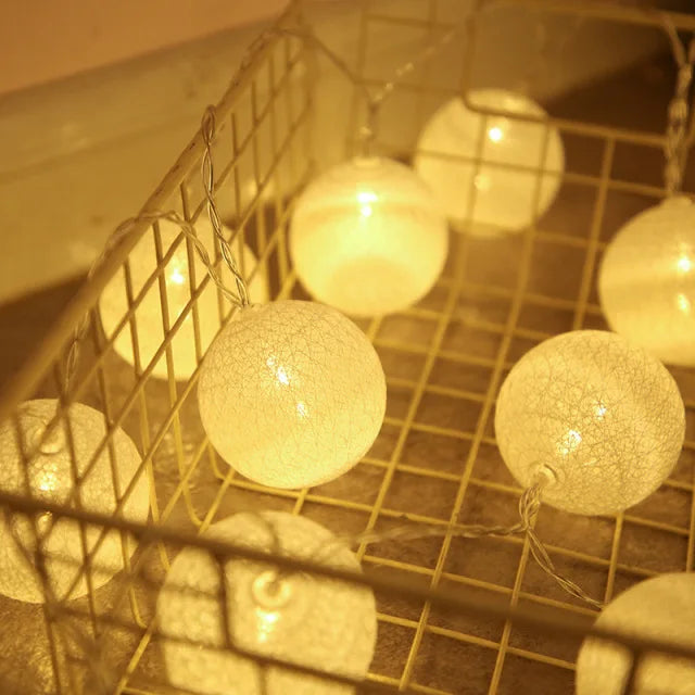 Cotton Garland LED String Lights Home Decor - H-Warm White / 1.5M 10LED Battery