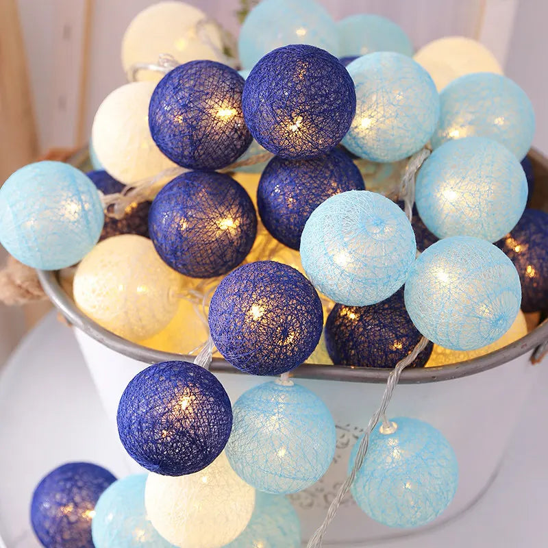 Cotton Garland LED String Lights Home Decor - I-Blue / 1.5M 10LED Battery
