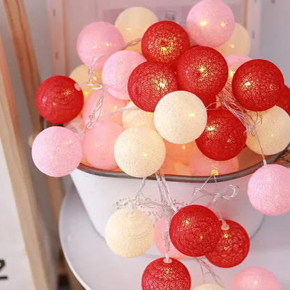 Cotton Garland LED String Lights Home Decor - L-Pink red / 1.5M 10LED Battery