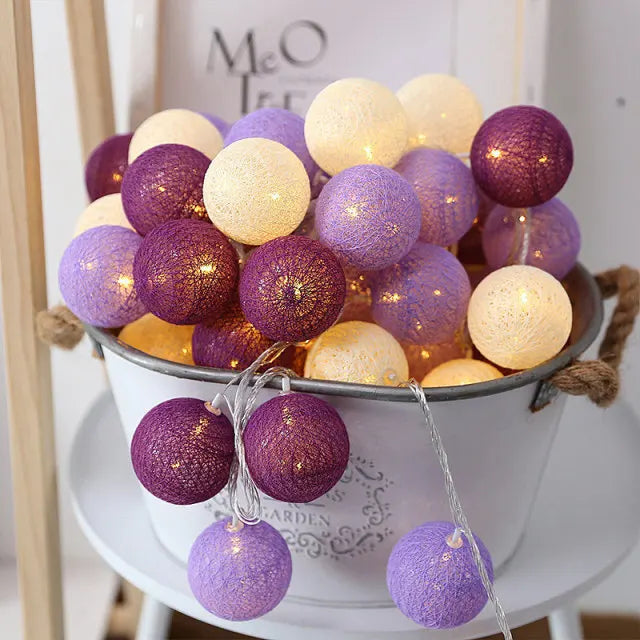 Cotton Garland LED String Lights Home Decor - style C-Purple / 1.5M 10LED Battery