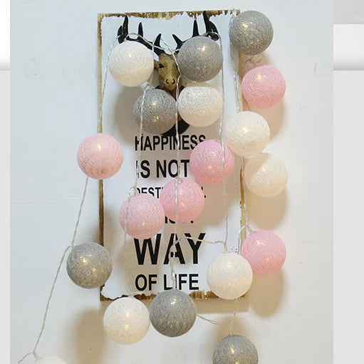 Cotton Garland LED String Lights Home Decor - style D-Pink / 1.5M 10LED Battery