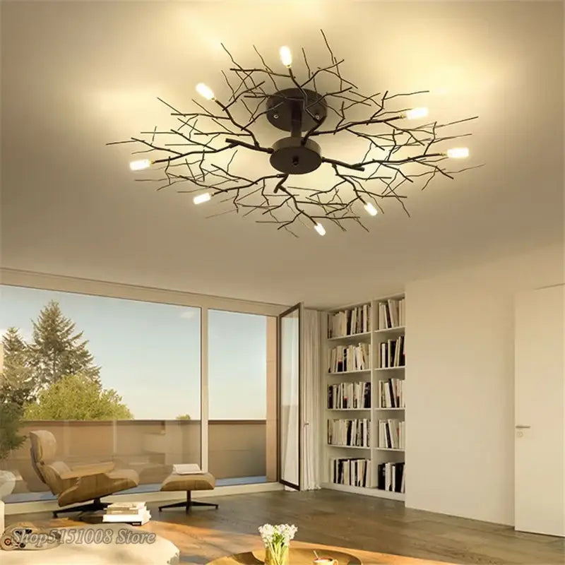Black wrought iron country branch iron ceiling light fixture with multiple exposed bulbs for living room decorbites country branch decor