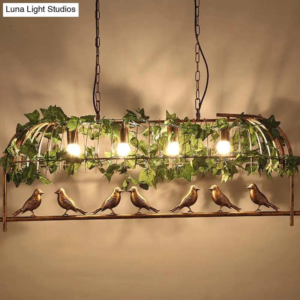 DecorBites™ Country Bronze Birdcage Island Light with Bird and Faux Ivy - 4-Bulb Bar Suspension