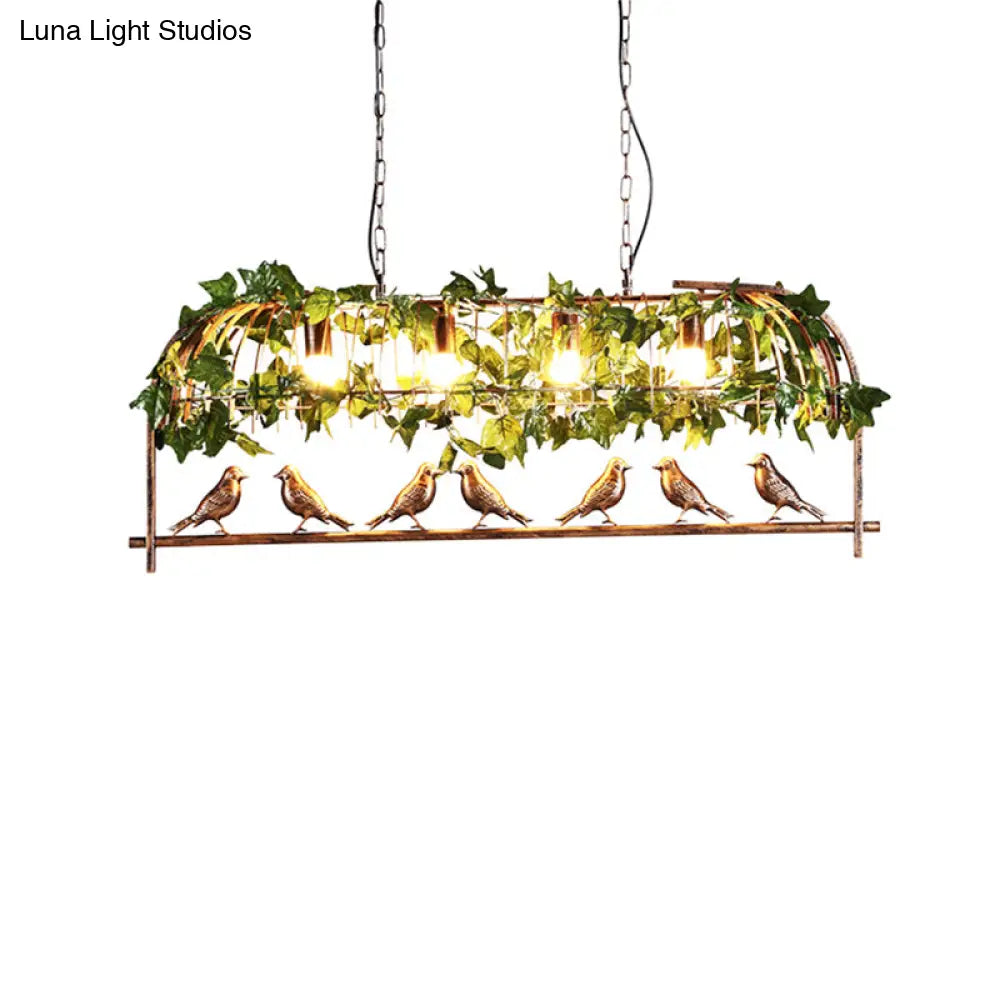 DecorBites™ Country Bronze Birdcage Island Light with Bird and Faux Ivy - 4-Bulb Bar Suspension