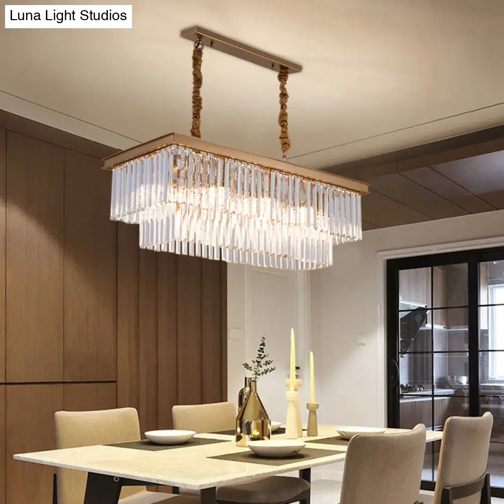 ديكوربايتس™ مصباح جزيرة غرفة الطعام الريفية مع غطاء كريستالي مستطيل - مجموعة إضاءة معلقة من 8 لمبات