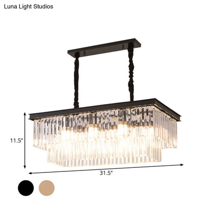 ديكوربايتس™ مصباح جزيرة غرفة الطعام الريفية مع غطاء كريستالي مستطيل - مجموعة إضاءة معلقة من 8 لمبات