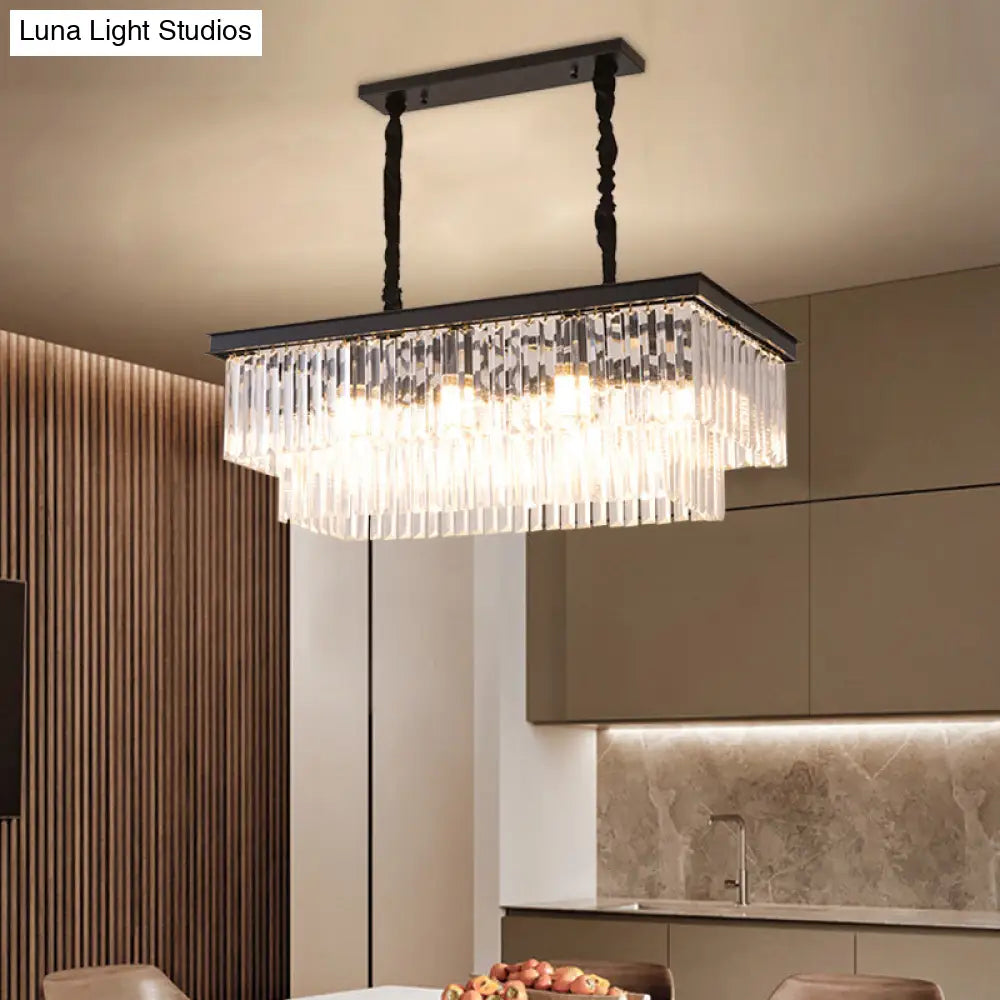 ديكوربايتس™ مصباح جزيرة غرفة الطعام الريفية مع غطاء كريستالي مستطيل - مجموعة إضاءة معلقة من 8 لمبات