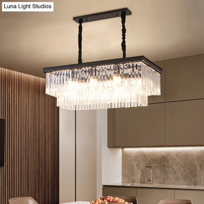 ديكوربايتس™ مصباح جزيرة غرفة الطعام الريفية مع غطاء كريستالي مستطيل - مجموعة إضاءة معلقة من 8 لمبات