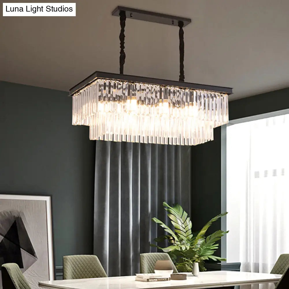 ديكوربايتس™ مصباح جزيرة غرفة الطعام الريفية مع غطاء كريستالي مستطيل - مجموعة إضاءة معلقة من 8 لمبات