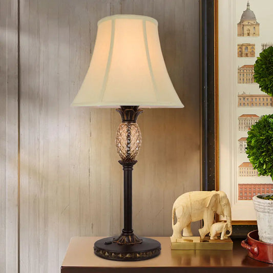 Country Flared Shade Table Lamp in Black/Beige
