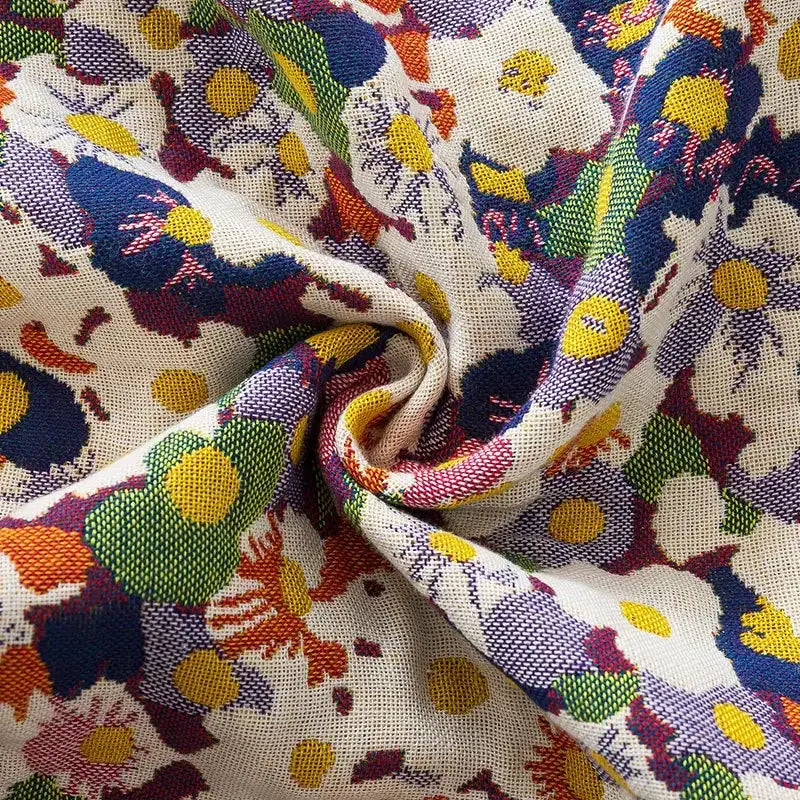 Country flowers cotton floral knit throw blanket with vibrant multicolored patterns and textured weave for bedroom decor