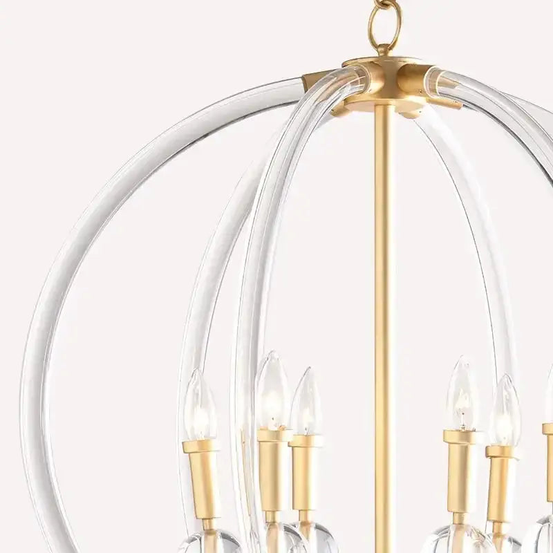 A country industrial ball chandelier with a gold metal frame and clear acrylic arms for living room light decorbites country industrial