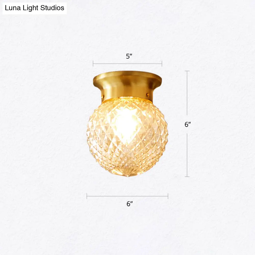 DecorBites™ DecorBites™ Country-inspired Brass Flush Mount with Lattice Glass Shade for Hallways and Ceilings