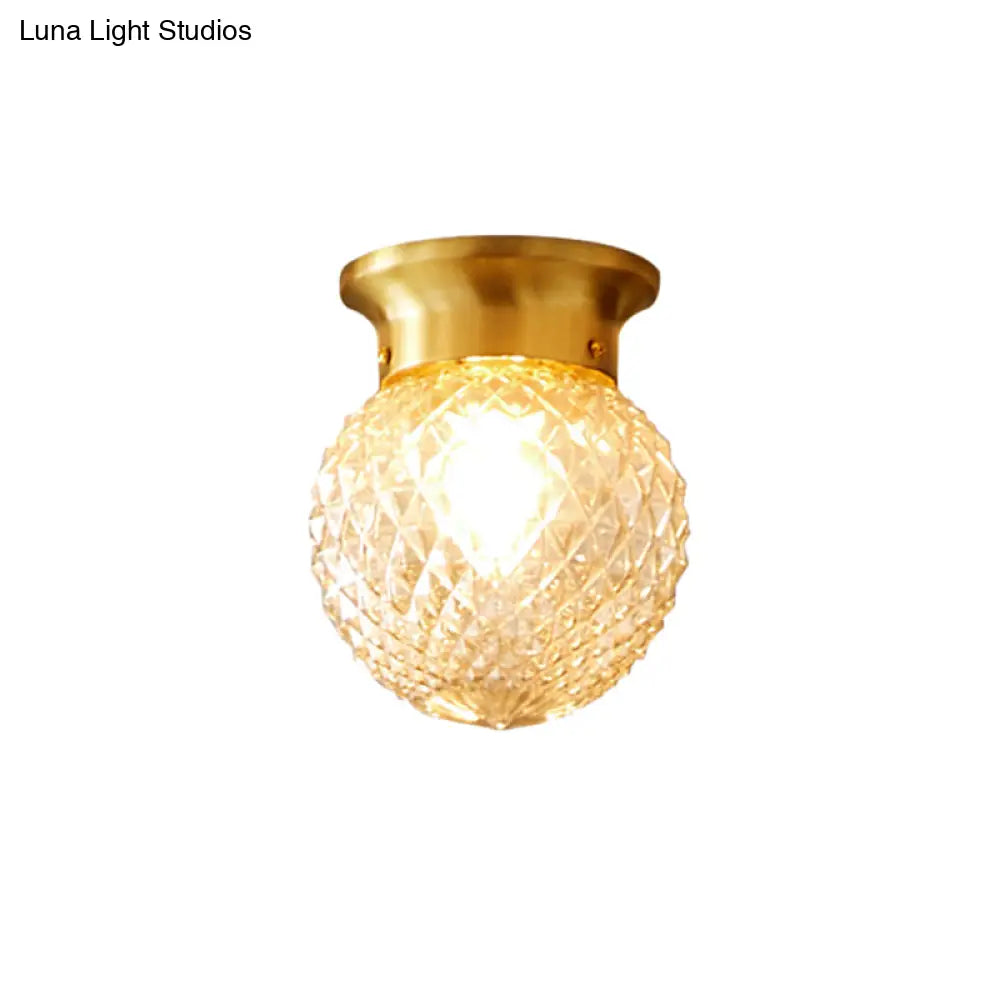 DecorBites™ DecorBites™ Country-inspired Brass Flush Mount with Lattice Glass Shade for Hallways and Ceilings