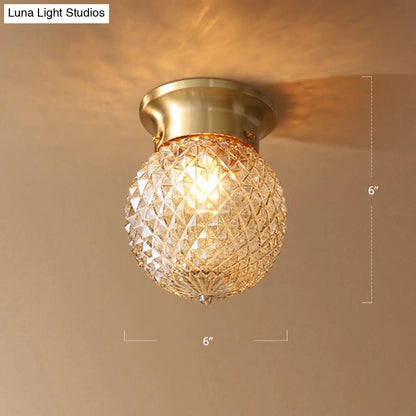DecorBites™ DecorBites™ Country-inspired Brass Flush Mount with Lattice Glass Shade for Hallways and Ceilings