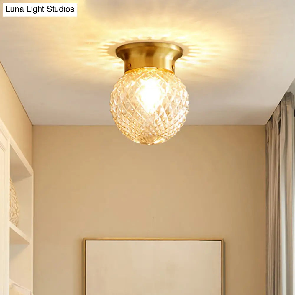 DecorBites™ DecorBites™ Country-inspired Brass Flush Mount with Lattice Glass Shade for Hallways and Ceilings