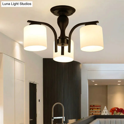DecorBites™ DecorBites™ Country Living Room Chandelier with Milk Glass Shade - Semi Flush Mount Ceiling Light in Black