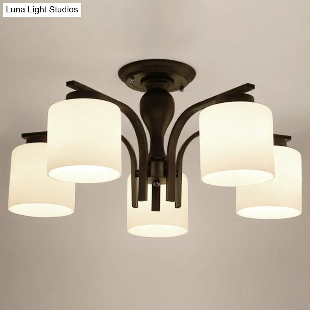 DecorBites™ DecorBites™ Country Living Room Chandelier with Milk Glass Shade - Semi Flush Mount Ceiling Light in Black