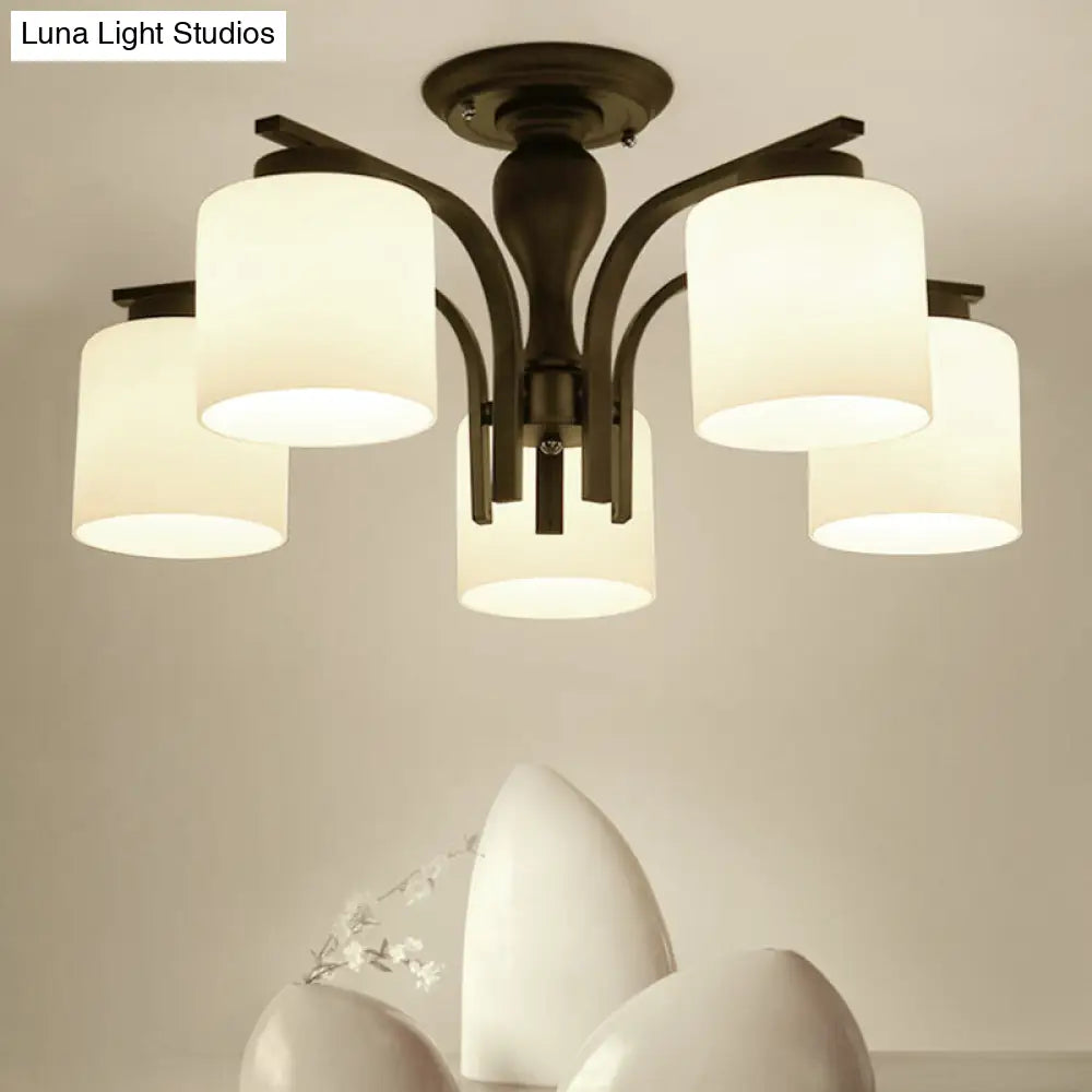 DecorBites™ DecorBites™ Country Living Room Chandelier with Milk Glass Shade - Semi Flush Mount Ceiling Light in Black