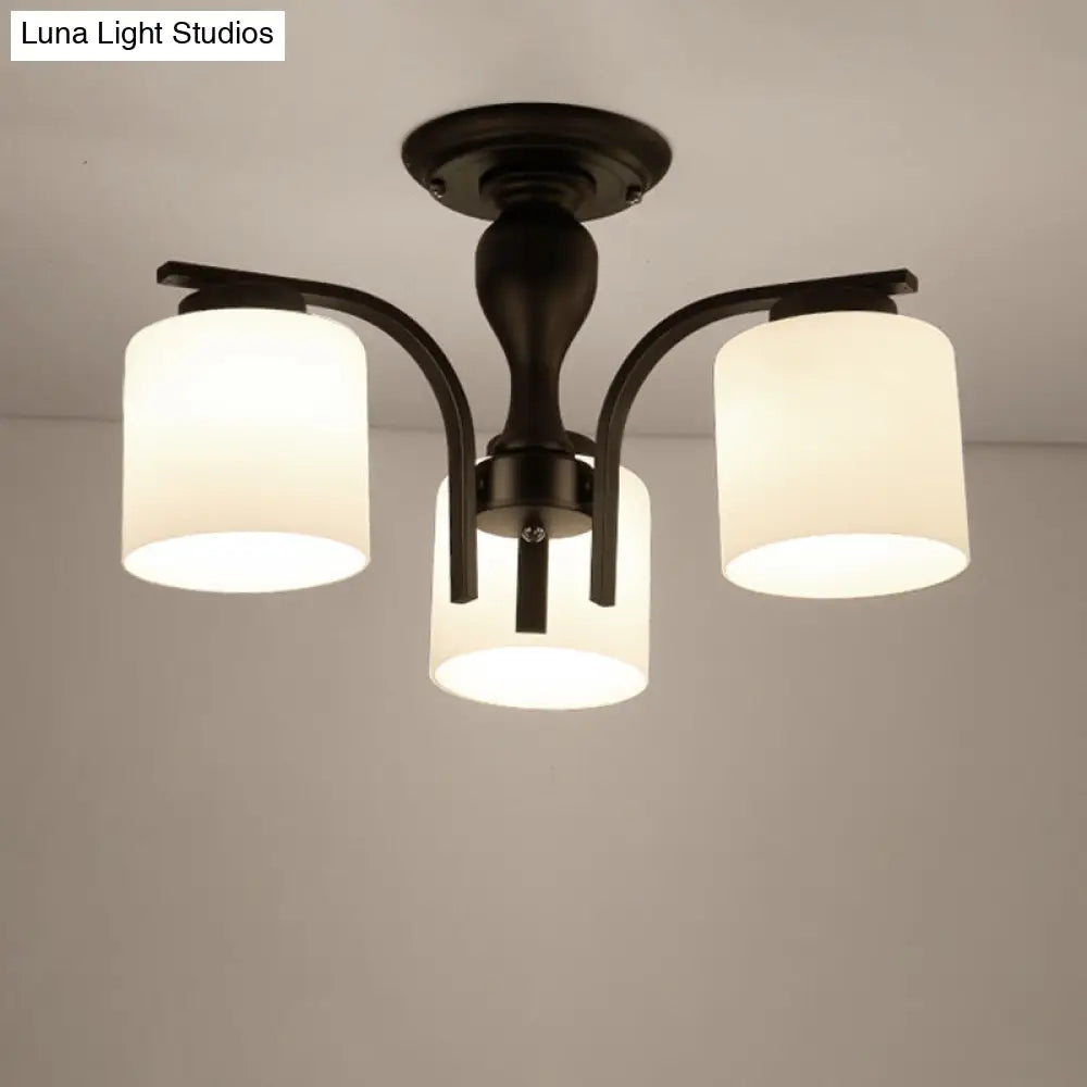 DecorBites™ DecorBites™ Country Living Room Chandelier with Milk Glass Shade - Semi Flush Mount Ceiling Light in Black