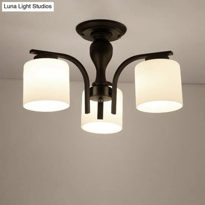 DecorBites™ DecorBites™ Country Living Room Chandelier with Milk Glass Shade - Semi Flush Mount Ceiling Light in Black