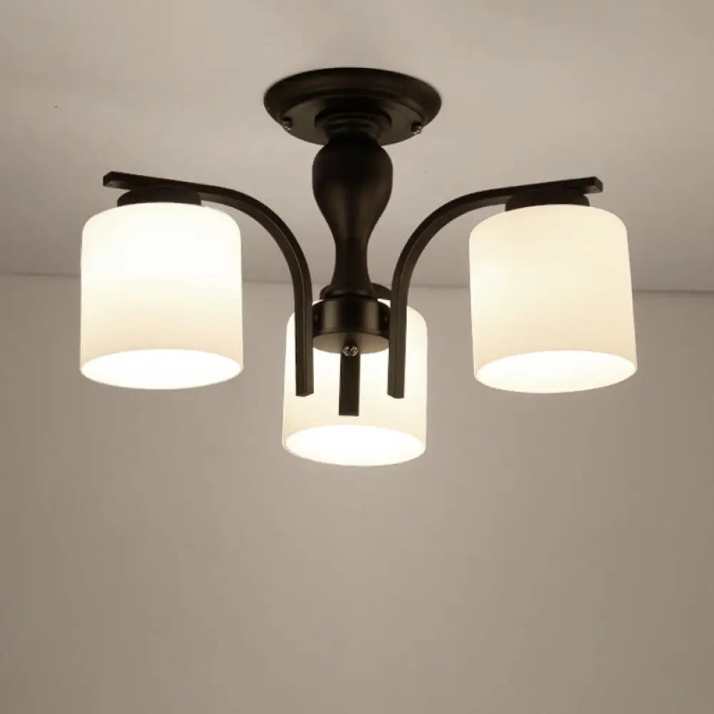 DecorBites™ DecorBites™ Country Living Room Chandelier with Milk Glass Shade - Semi Flush Mount Ceiling Light in Black