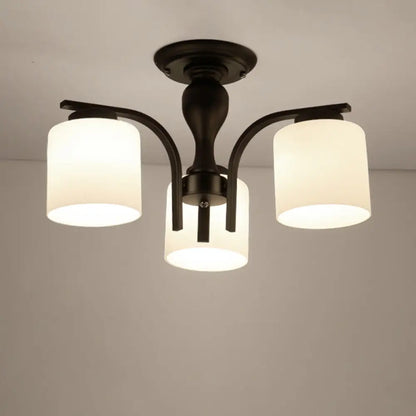 DecorBites™ DecorBites™ Country Living Room Chandelier with Milk Glass Shade - Semi Flush Mount Ceiling Light in Black