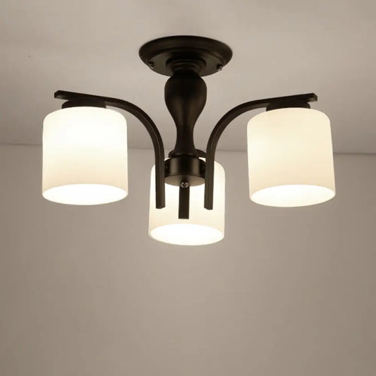 DecorBites™ DecorBites™ Country Living Room Chandelier with Milk Glass Shade - Semi Flush Mount Ceiling Light in Black