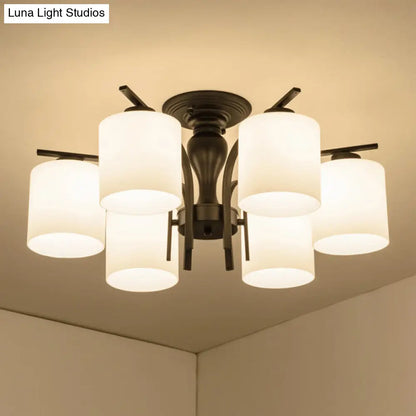 DecorBites™ DecorBites™ Country Living Room Chandelier with Milk Glass Shade - Semi Flush Mount Ceiling Light in Black
