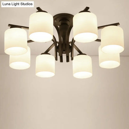 DecorBites™ DecorBites™ Country Living Room Chandelier with Milk Glass Shade - Semi Flush Mount Ceiling Light in Black
