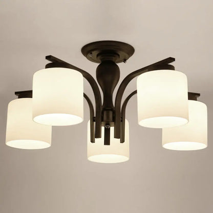 DecorBites™ DecorBites™ Country Living Room Chandelier with Milk Glass Shade - Semi Flush Mount Ceiling Light in Black
