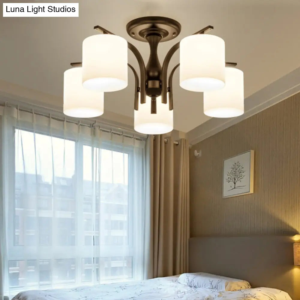 DecorBites™ DecorBites™ Country Living Room Chandelier with Milk Glass Shade - Semi Flush Mount Ceiling Light in Black